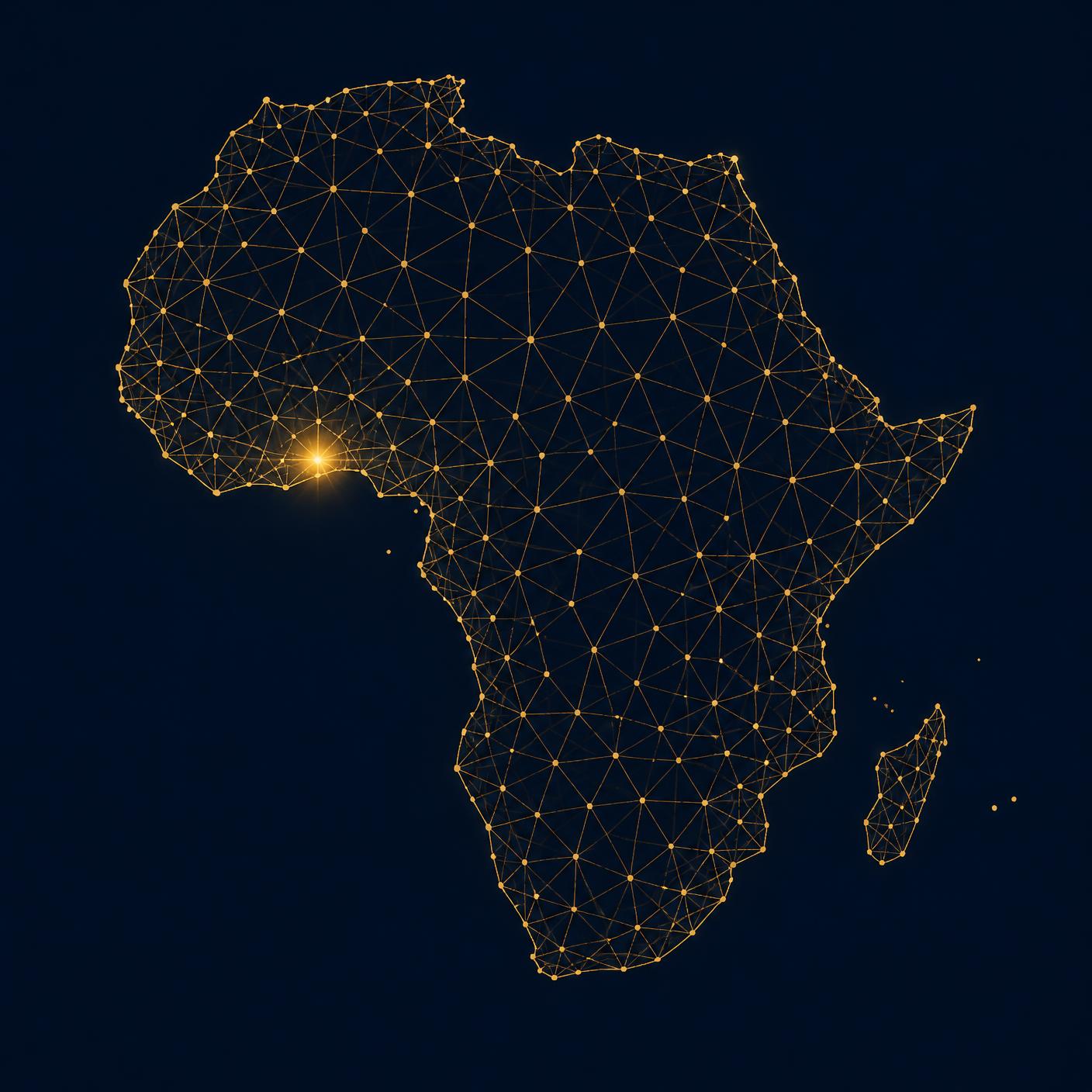 Geometric network map of Africa with Ghana highlighted